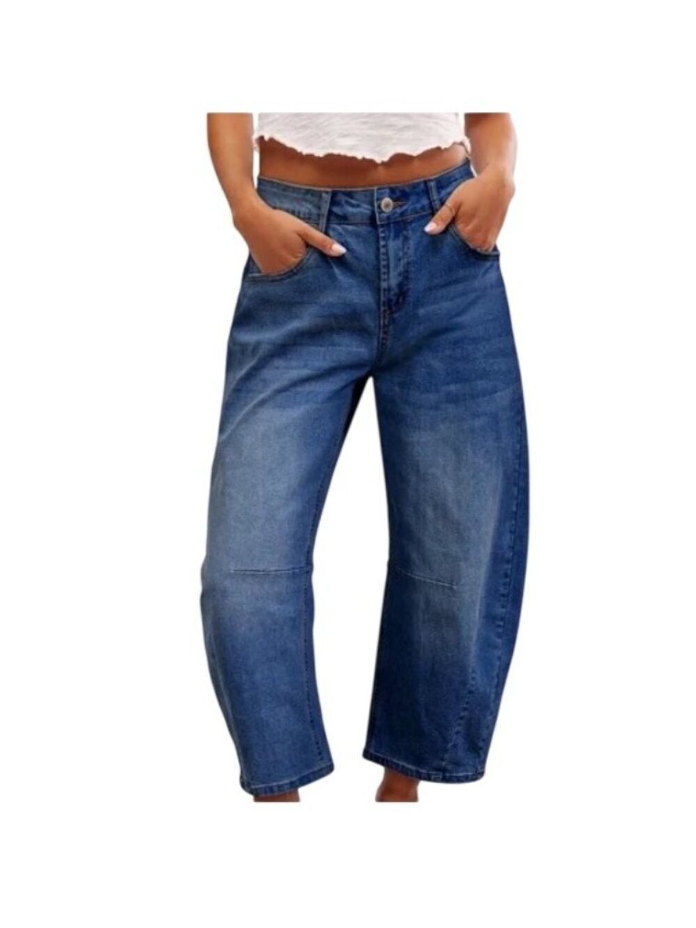 Dokotoo barrel jeans Relaxed Fit Cropped Jeans mid wash size L trendy wide leg